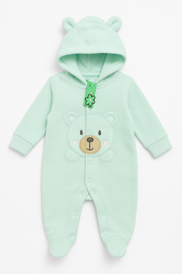 Adorable Baby Hooded Romper with Bear Design – Soft Cotton Jumpsuit (Available in 3 Colors)