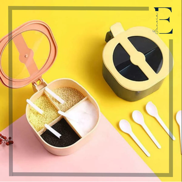 4 in 1-Section Spice Storage Box with Spoons