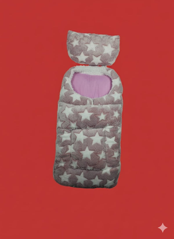 Cozy and comfortable baby sleeping bag made with soft fabric, featuring an adorable pink teddy bear print. Perfect for keeping your baby warm and snug during naps or travel.