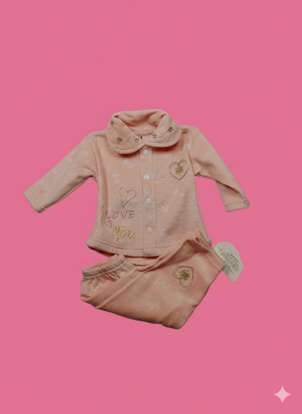 Soft Cotton Baby Suit – “Love You” Embroidered 2-Piece Set (Available in 2 Colors)