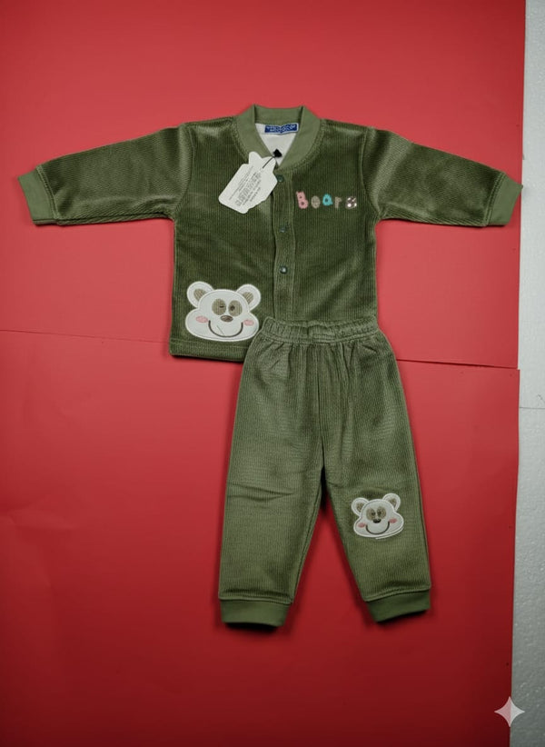 Baby Boys’ Velvet Winter Suit – Blue Bear Design | Warm 2-Piece Outfit (Shirt & Pants)