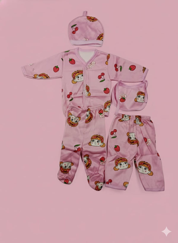 Baby Winter Cotton Clothing Set – 5 Pieces, Cartoon Print, 3 Colors pink,red,blue.