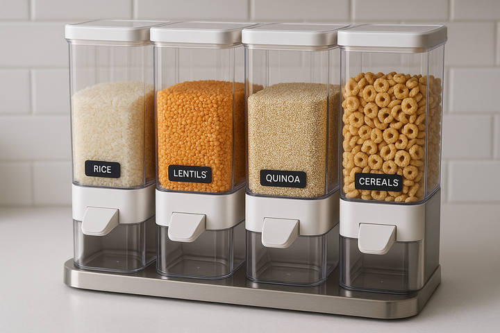 Multi-Section Dry Food Dispenser for Grains and Cereals